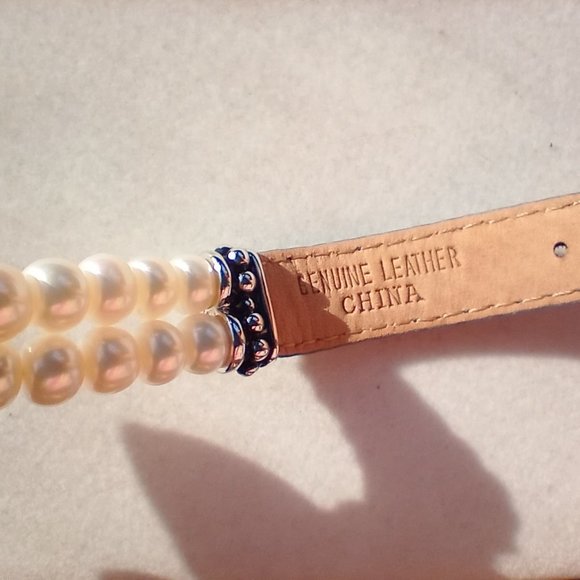 Honora Double Row Freshwater Pearl Royal Blue Genuine Leather Bracelet 925 - Picture 8 of 10